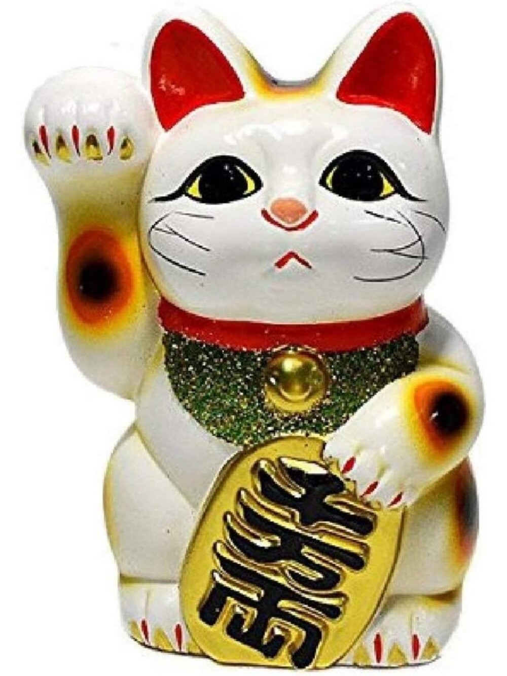 6.3'' White Maneki Neko Lucky Cat - Japanese Tokoname Porcelain Figurine